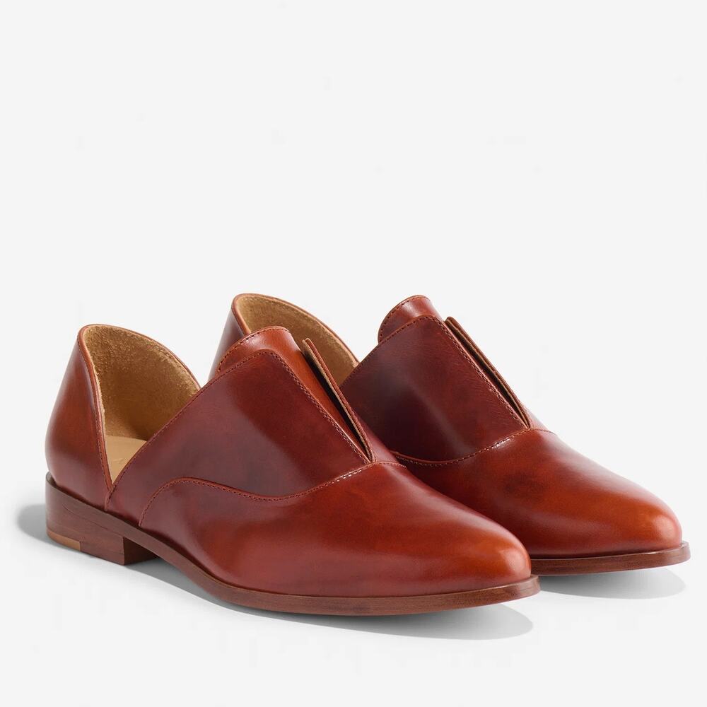 NIB Nisolo Emma D'Orsay Oxford 2.0 Brandy Brown Leather Pointed Toe Flats - 7